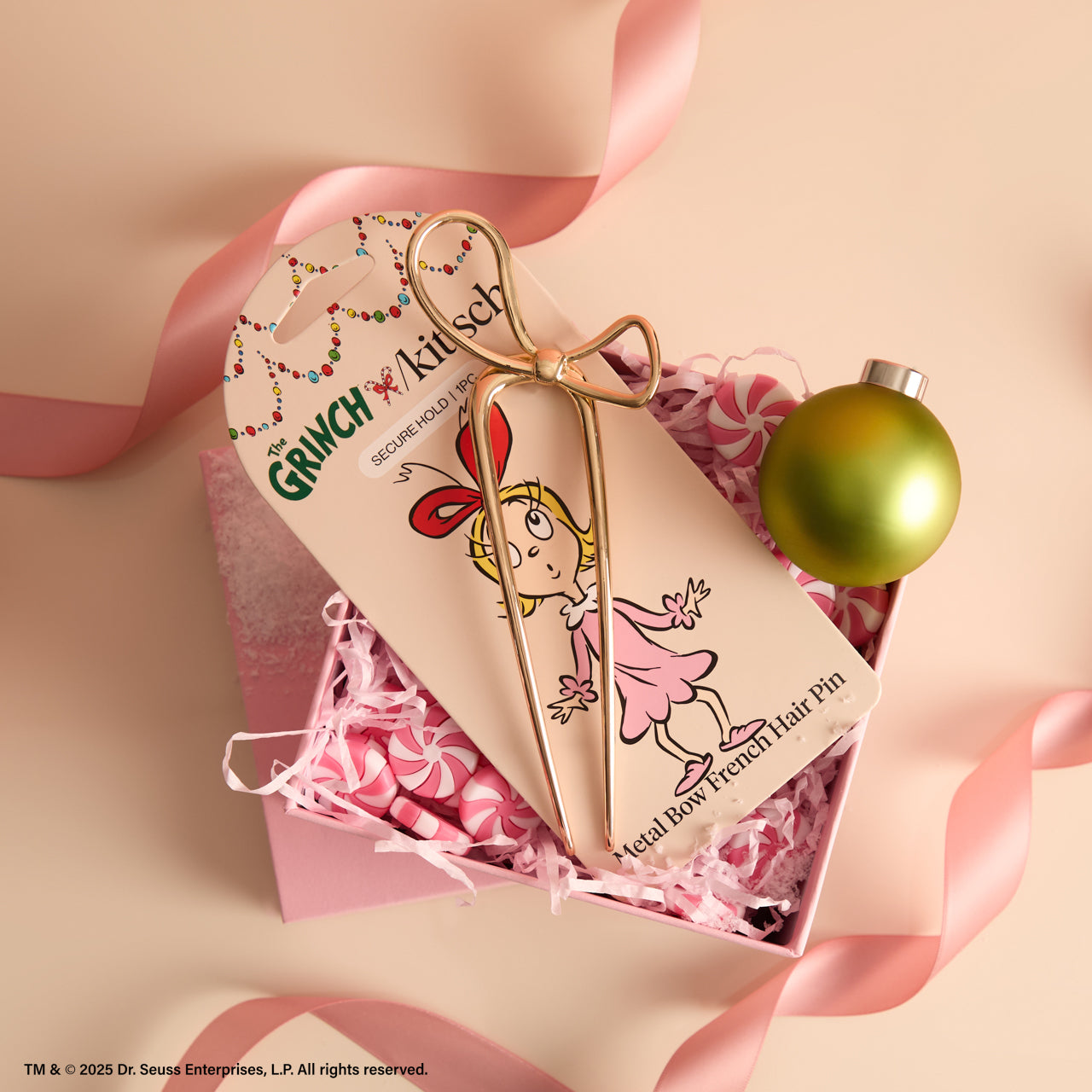 The Grinch x Kitsch Gold Bow French Hair Pin - Image 4