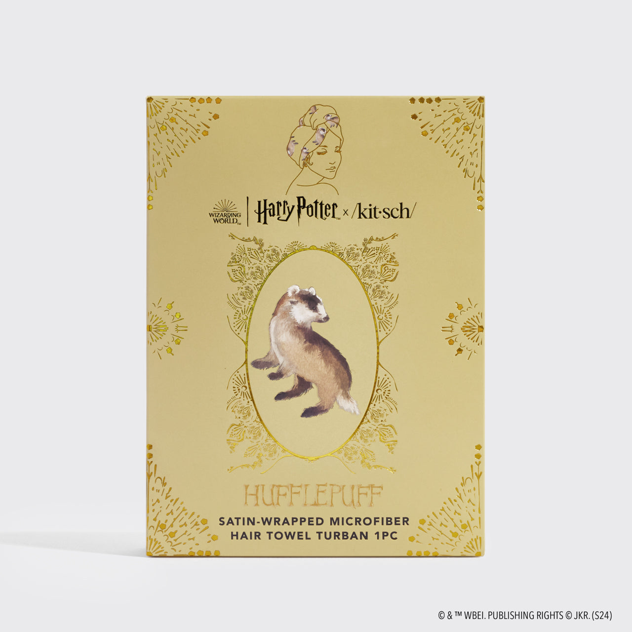 Kitsch x Harry Potter Satin Wrapped Hair Towel in Hufflepuff - Image 3