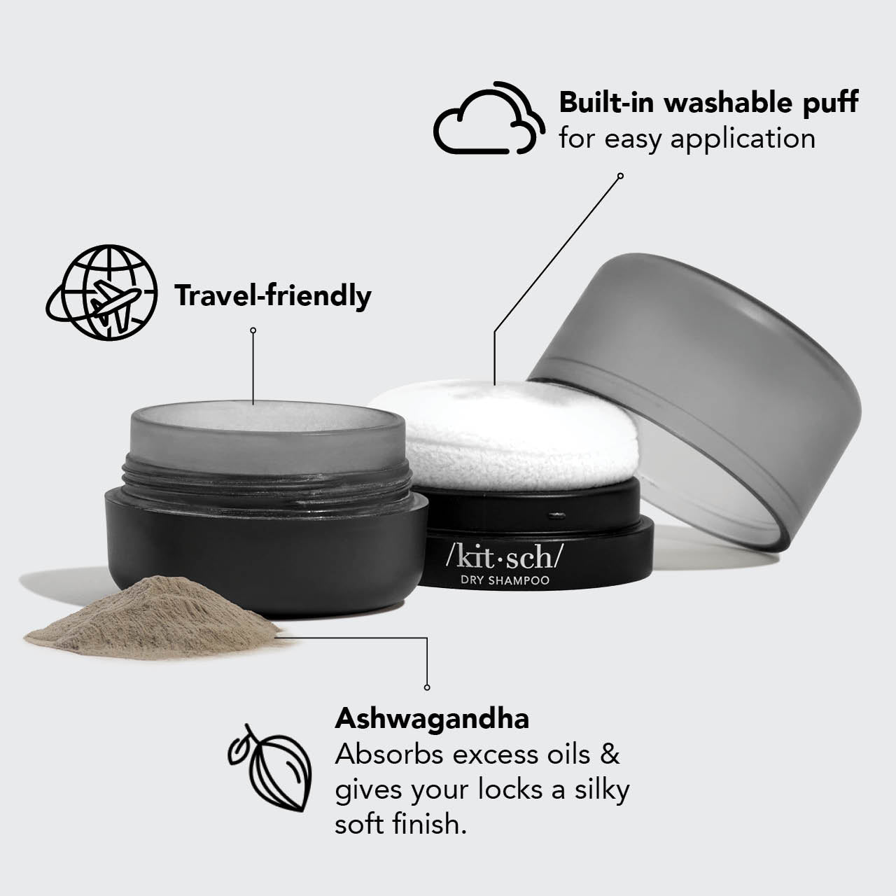 Dark Volumizing Rice Protein Dry Shampoo with Puff - Image 3