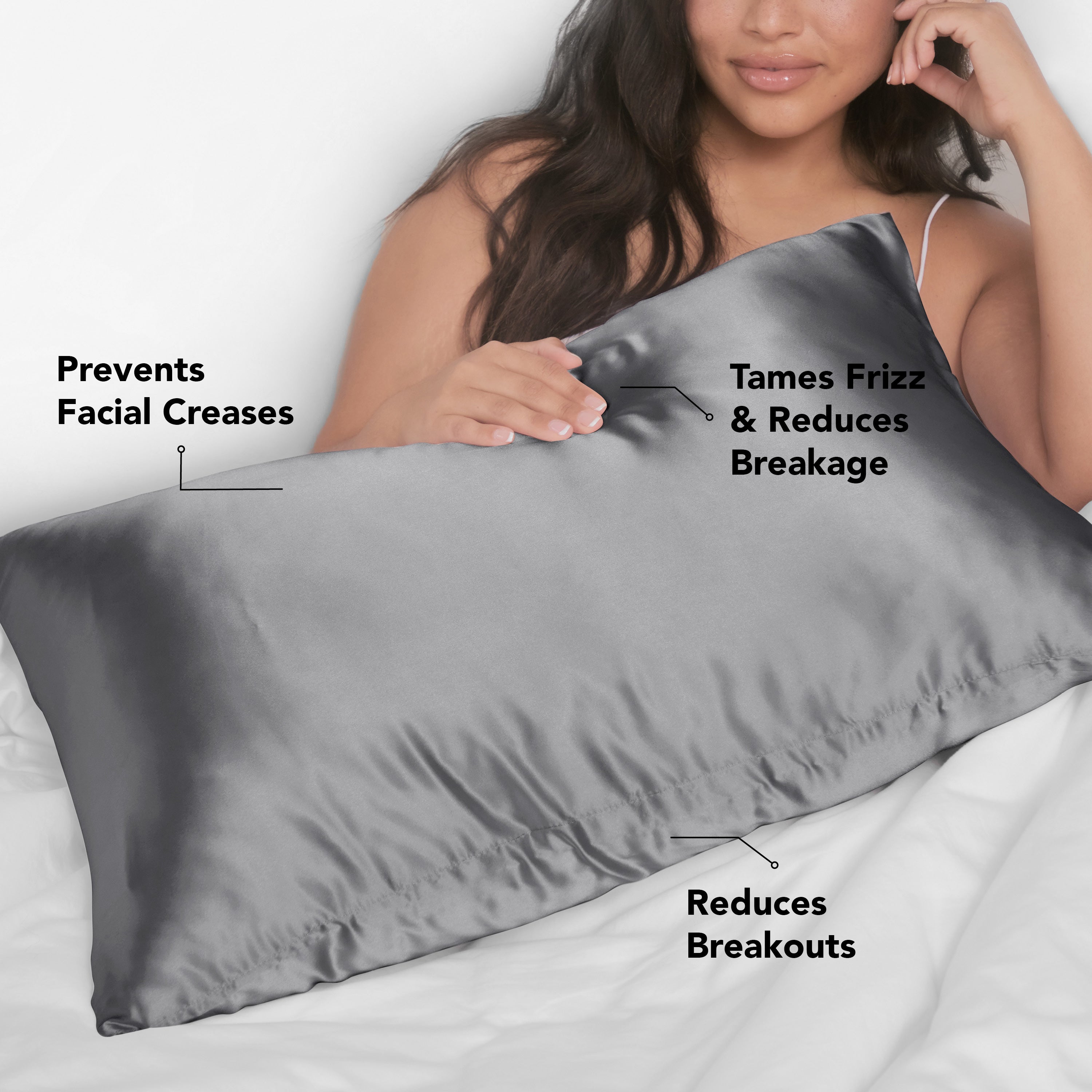 Alternative view of Satin Pillowcase in Charcoal - King